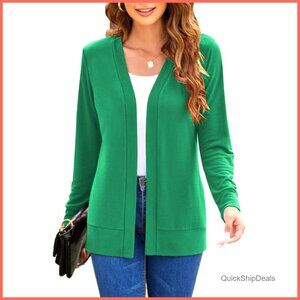 Lightweight Long Sleeve Cardigan, Open Front Knit Sweater